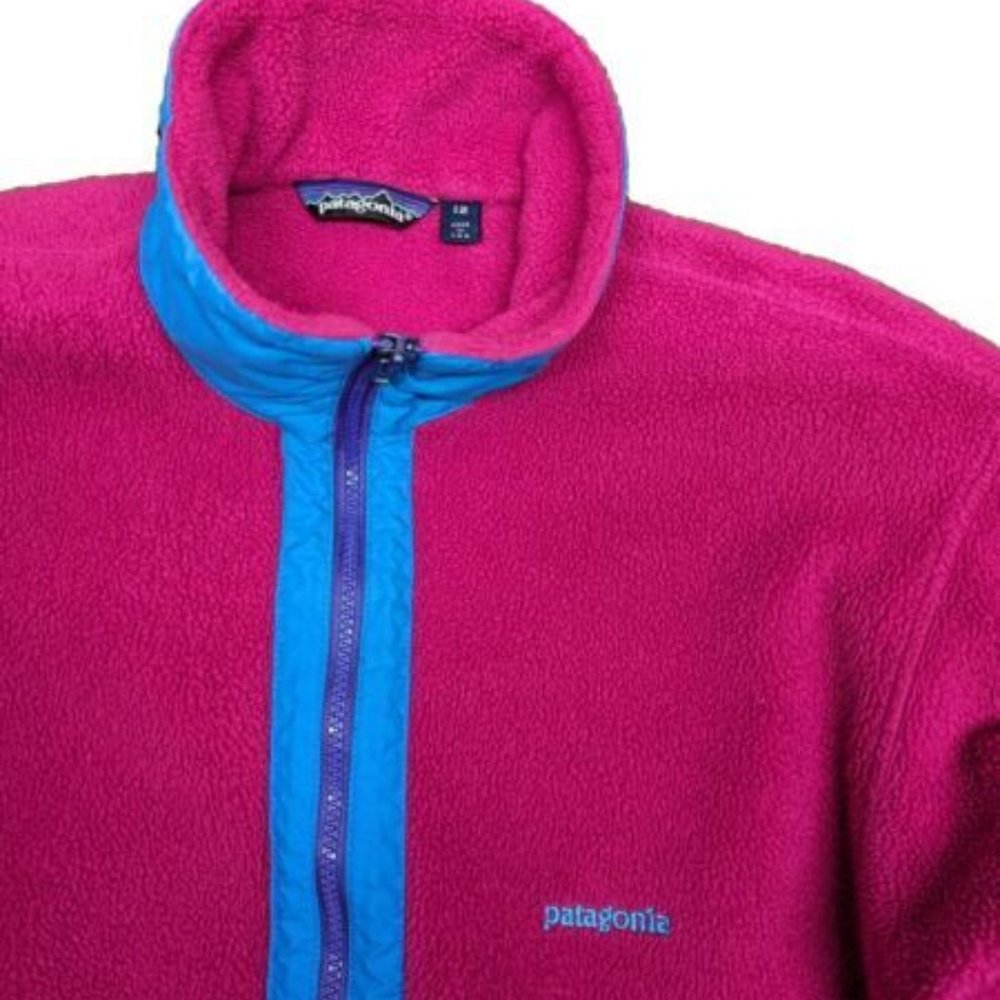 Patagonia Kangaroo Pocket Zip Bright Pink Fleece Jacket Women's Size 12 USA - Picture 2 of 10